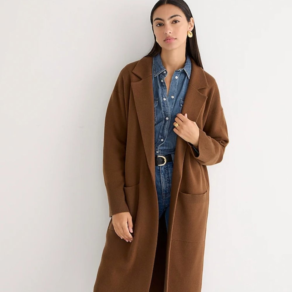 NEW W/ TAGS J. Crew Ella open-front long sweater-blazer (Heather Walnut, Large)